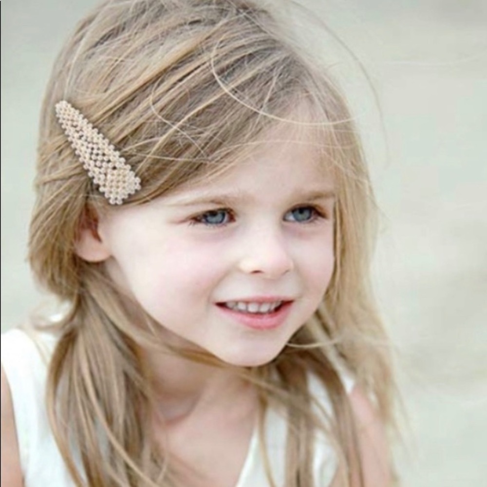 Ivory Pearl gold hairpin clip barrettes pair glam glitz bridal flower girl prom - Picture 7 of 9